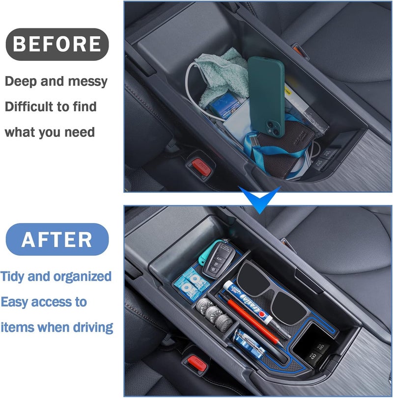 TOPINSTALL Blue Center Console Tray Compatible with 2018-2024 Toyota Camry XLE XSE and 2020-2023 2024 Camry LE SE with Dual USB Ports, Interior Accessories Armrest Console Organizer (Not for 2025) - Image 3